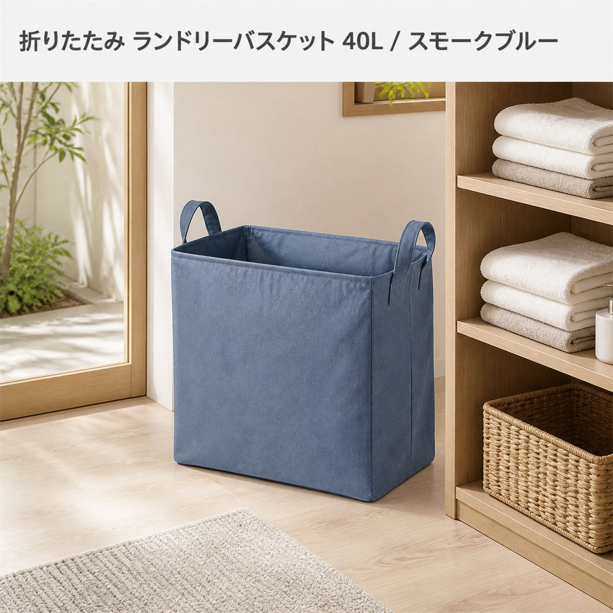 折りたたみ ランドリーバスケット 40L / スモークブルー